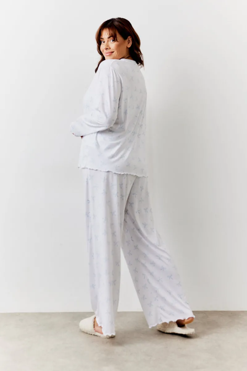 Bow Print Long Sleeve Top and Trouser PJ Set|In The Style Best
