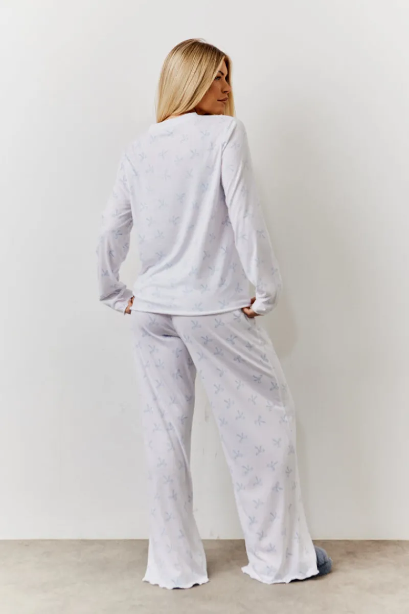 Bow Print Long Sleeve Top and Trouser PJ Set|In The Style Best