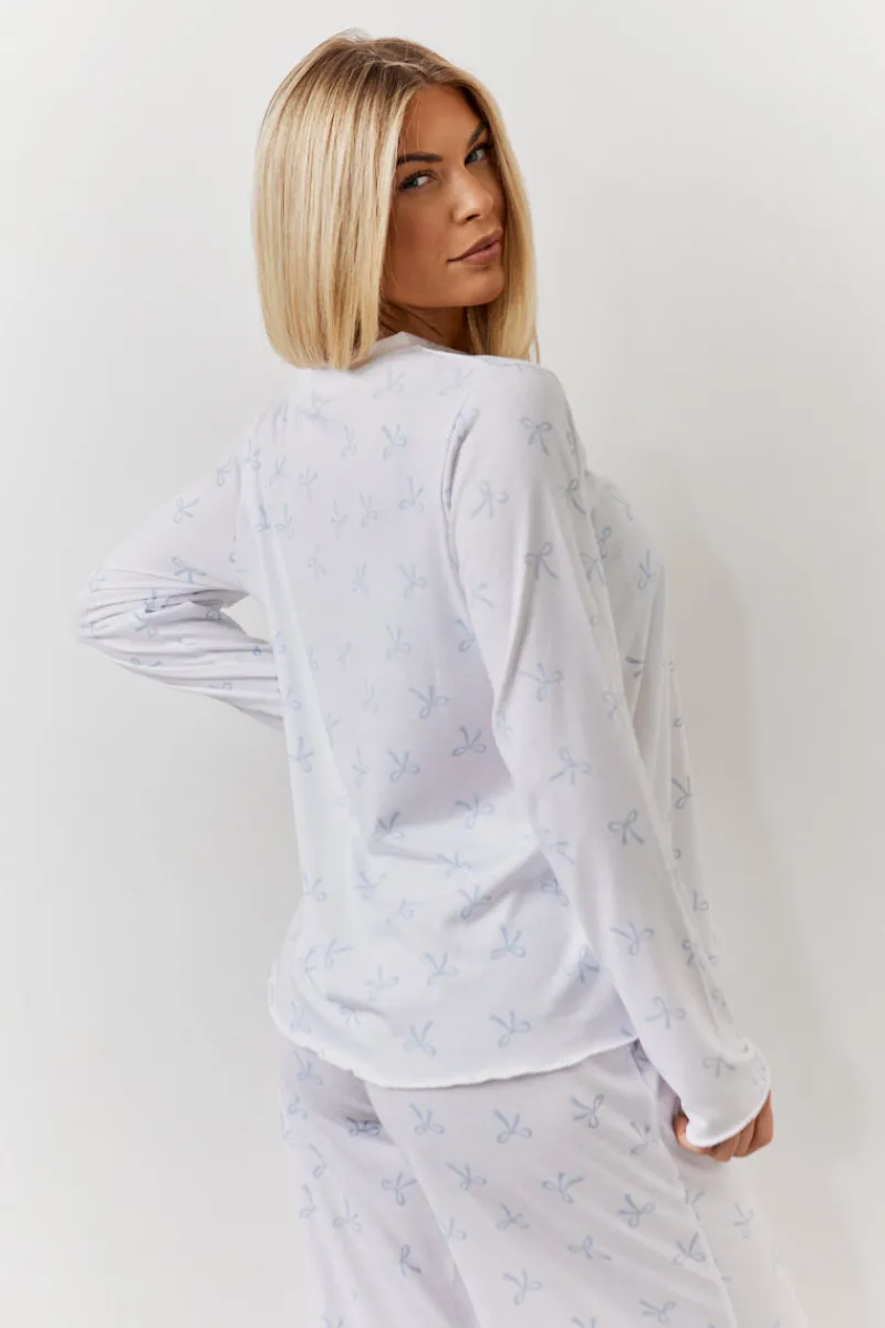 Bow Print Long Sleeve Top and Trouser PJ Set|In The Style Best