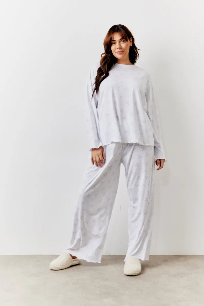Bow Print Long Sleeve Top and Trouser PJ Set|In The Style Best