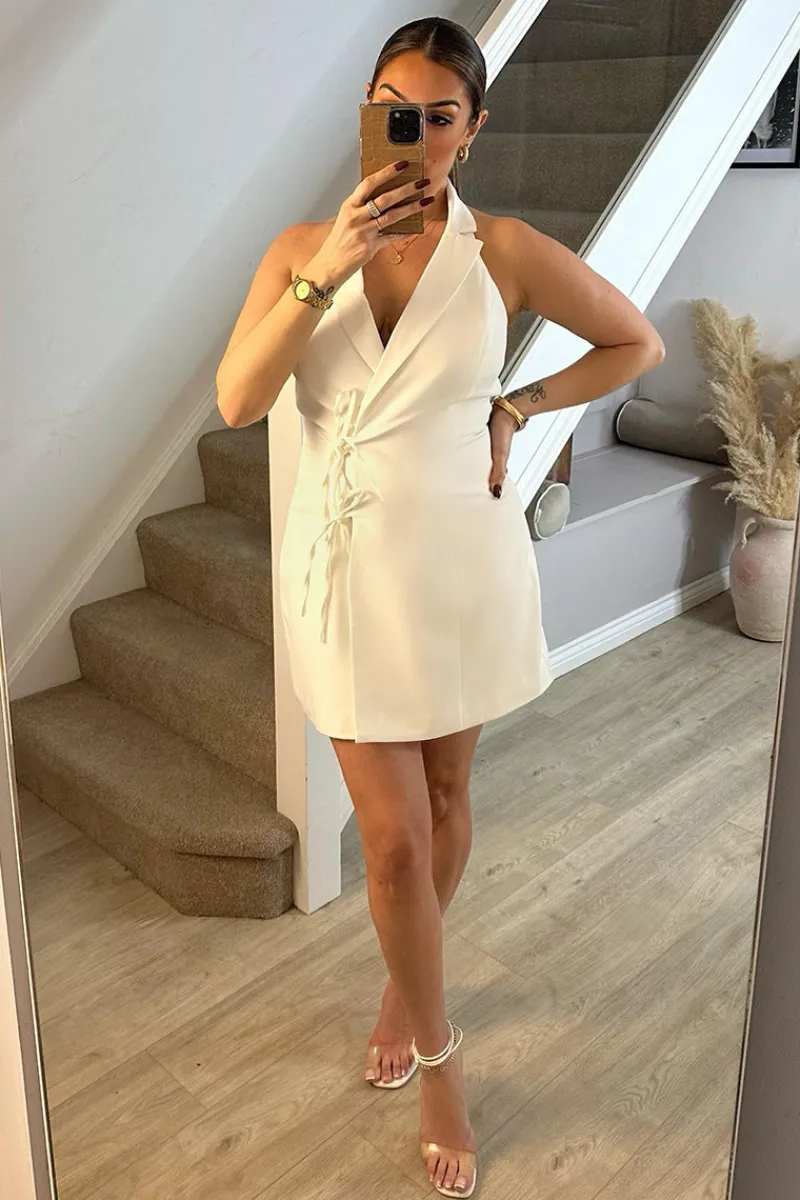 Tailored Halterneck Mini Dress with Bow Detail|In The Style Online