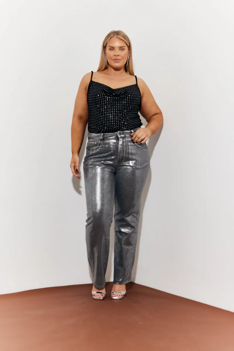 Wide Leg Foil High Waisted Jeans|In the Style