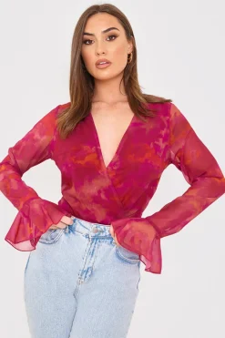 Wrap Front Flared Cuff Bodysuit|In the Style Sale