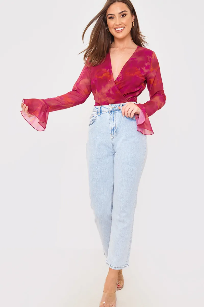 Wrap Front Flared Cuff Bodysuit|In the Style Sale