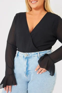 Wrap Front Flared Cuff Bodysuit|In the Style Sale