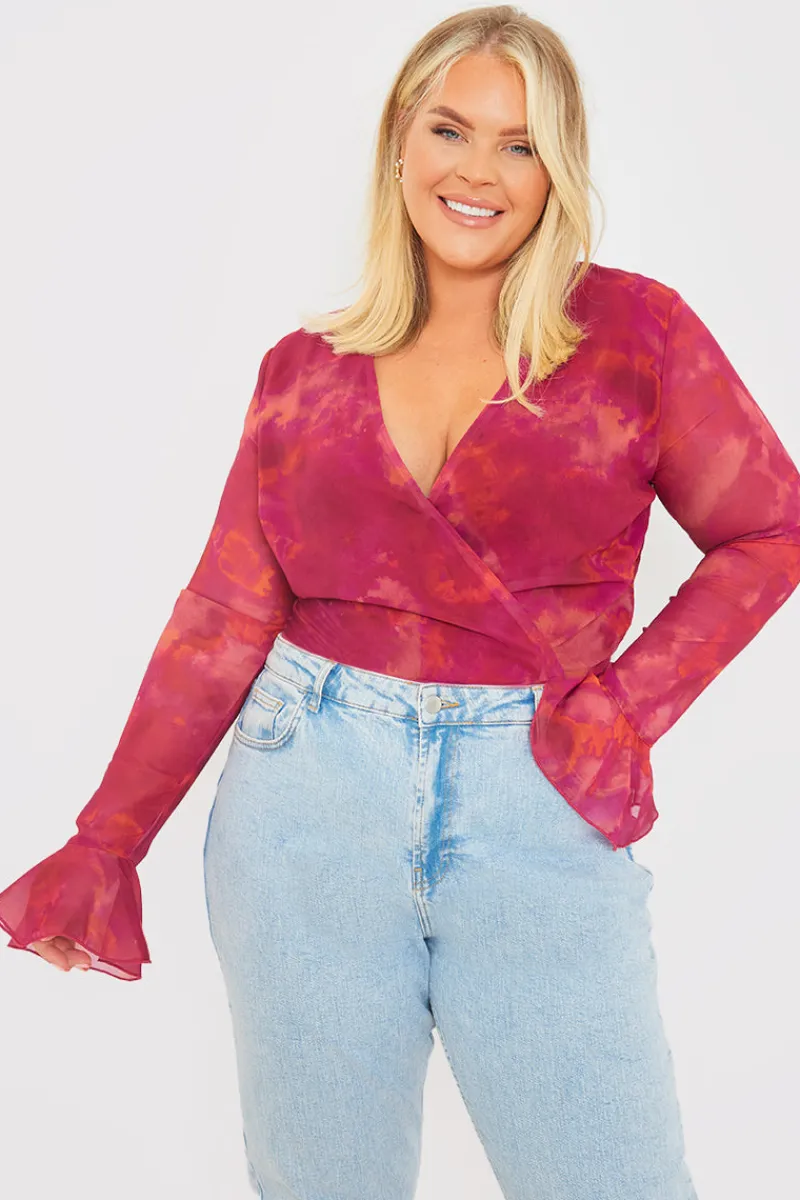 Wrap Front Flared Cuff Bodysuit|In the Style Sale