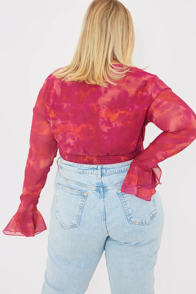 Wrap Front Flared Cuff Bodysuit|In the Style Sale