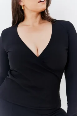 Wrap Front Rib Long Sleeve Top|In The Style Clearance