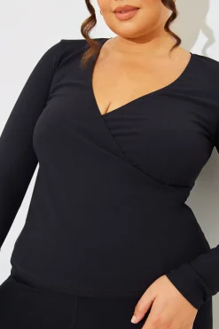 Wrap Front Rib Long Sleeve Top|In The Style Clearance