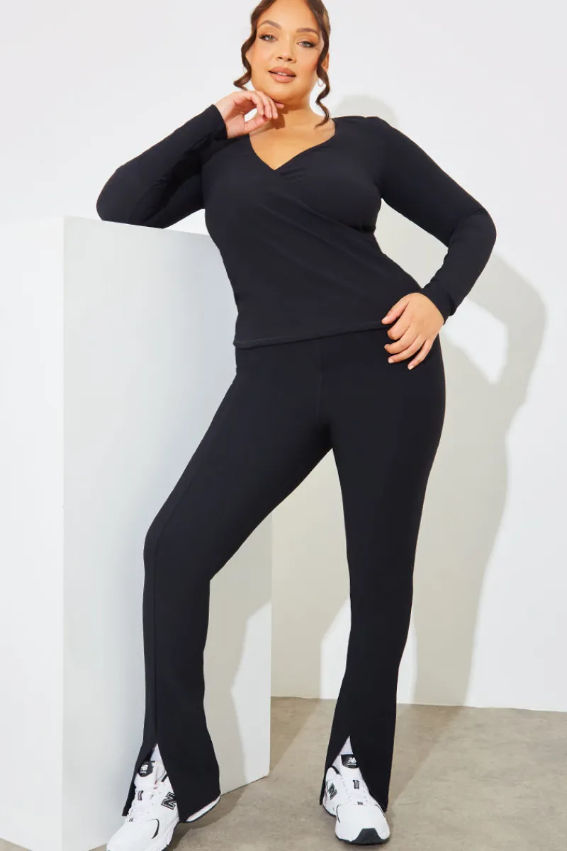 Wrap Front Rib Long Sleeve Top|In The Style Clearance