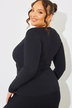 Wrap Front Rib Long Sleeve Top|In The Style Clearance