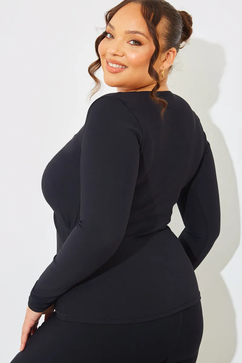 Wrap Front Rib Long Sleeve Top|In The Style Clearance
