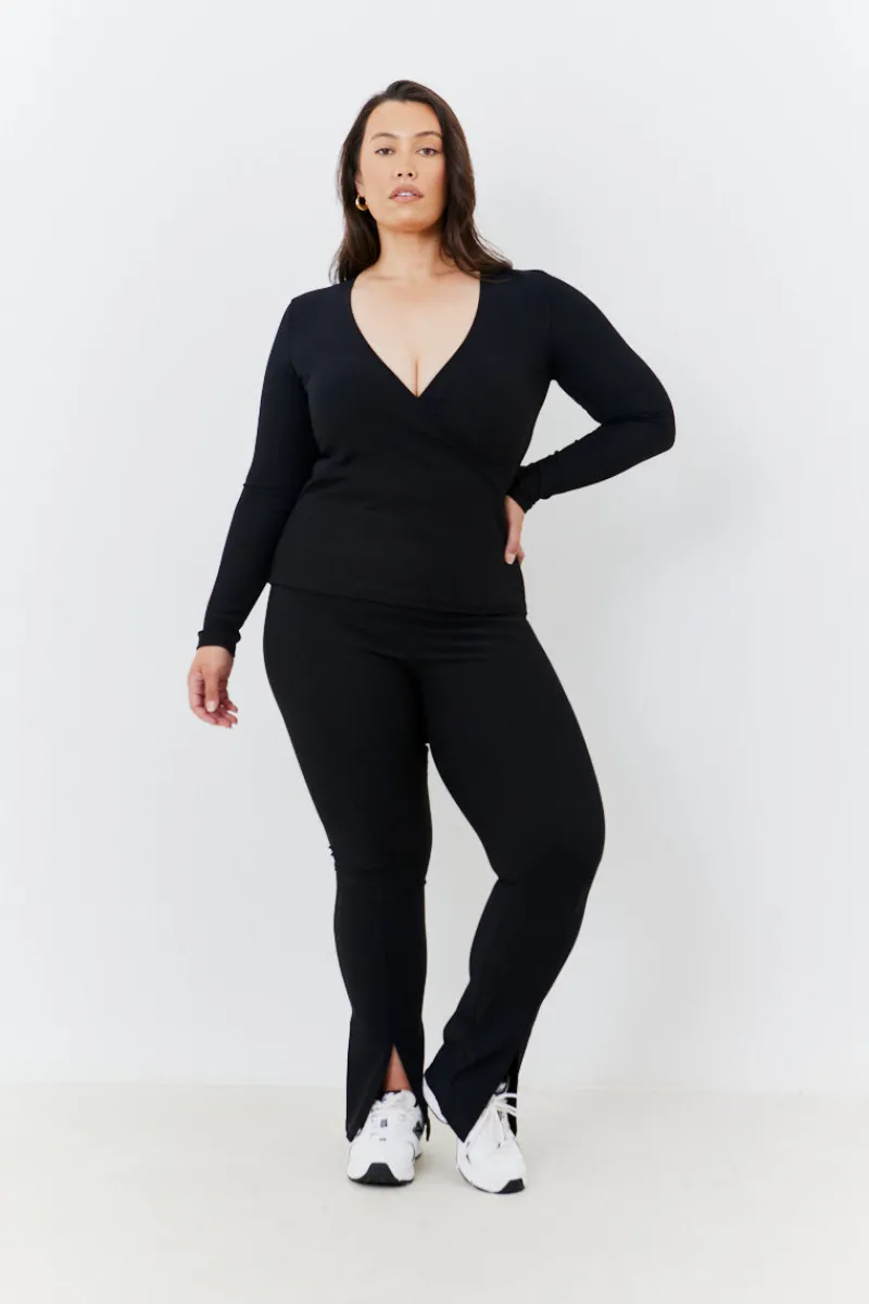 Wrap Front Rib Long Sleeve Top|In The Style Clearance