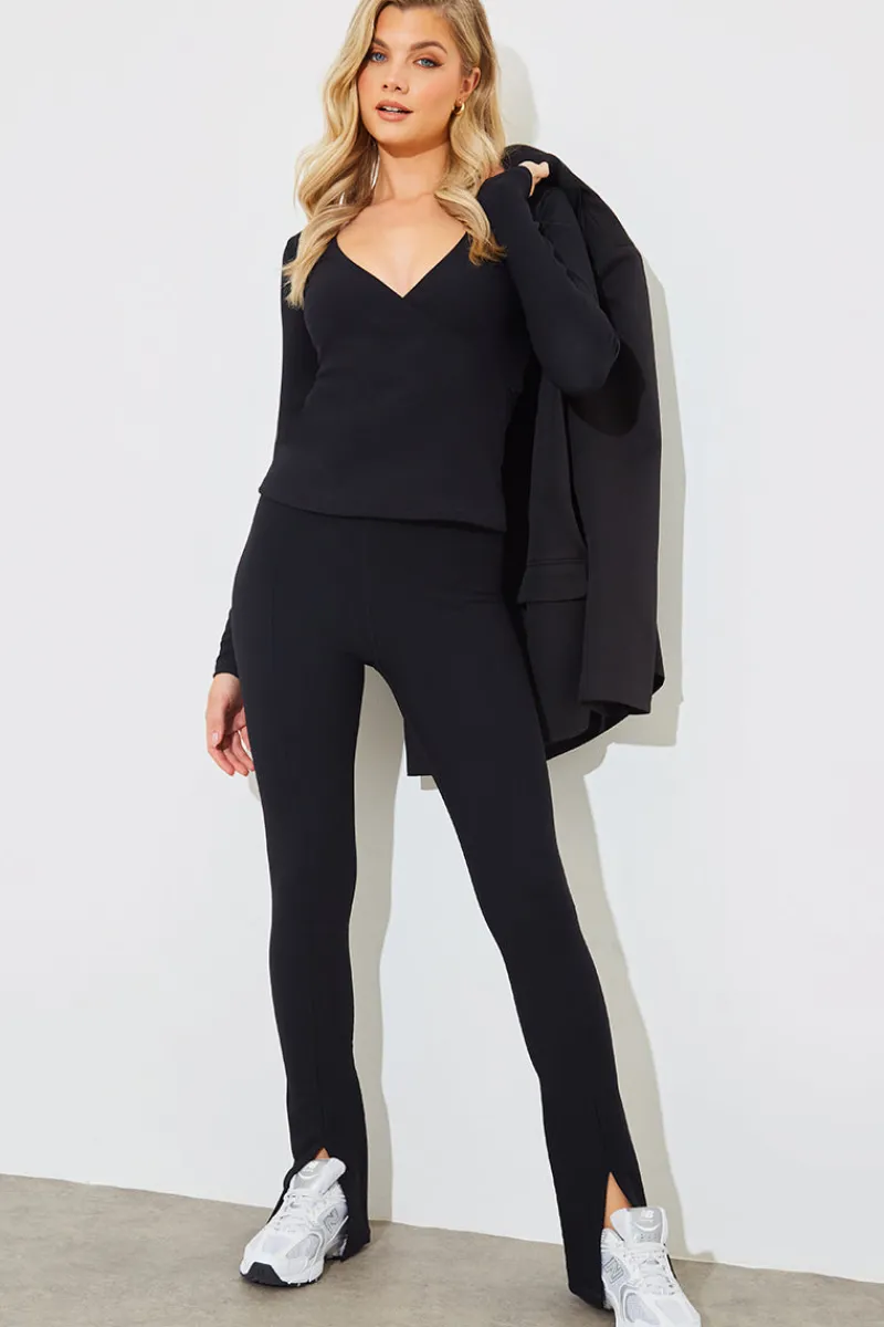 Wrap Front Rib Long Sleeve Top|In The Style Clearance