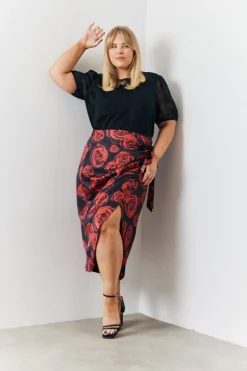 Wrap Front Rose Midi Skirt|In The Style Discount