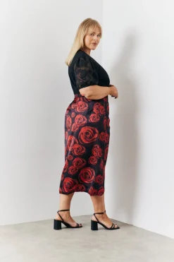 Wrap Front Rose Midi Skirt|In The Style Discount