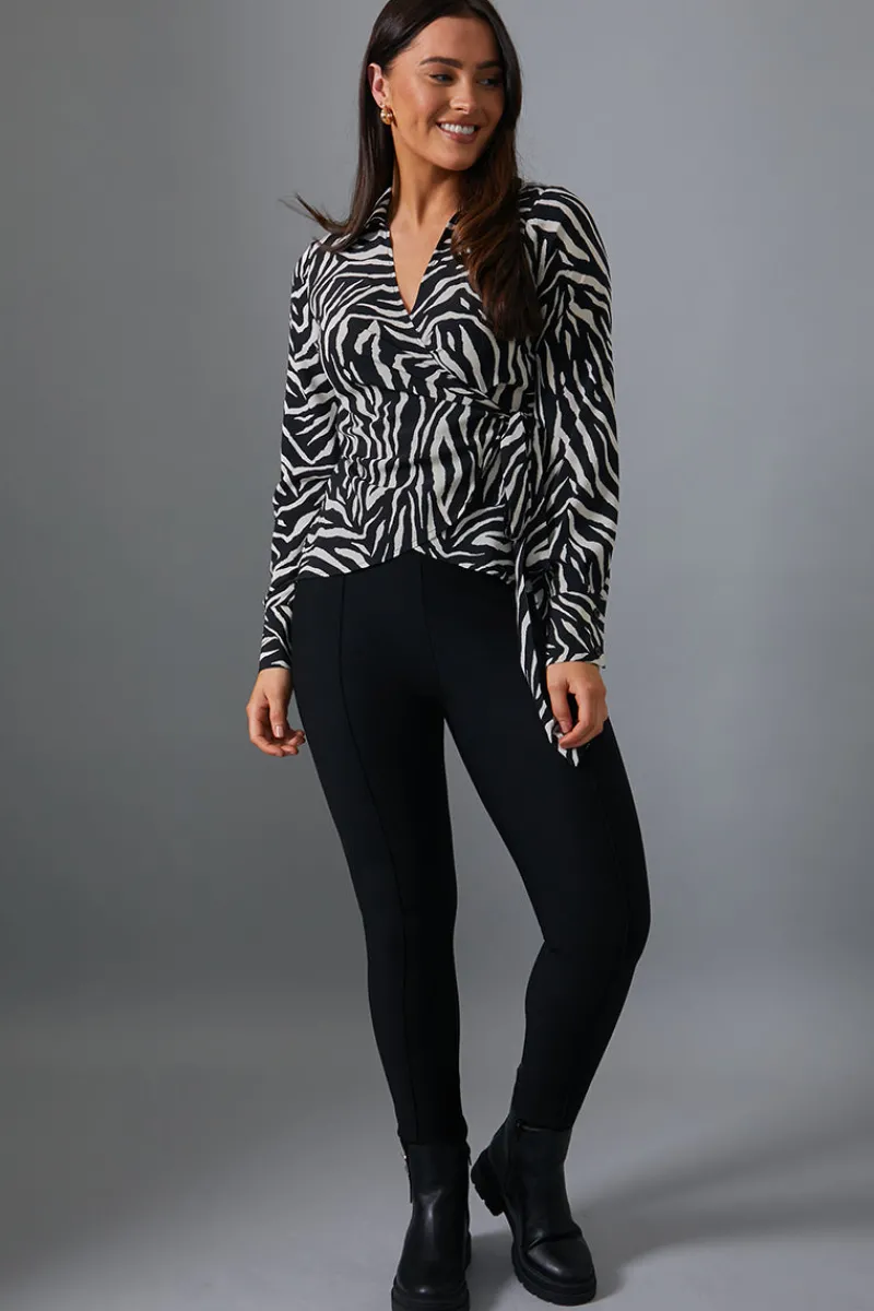 Zebra Print Wrap Front Shirt|In The Style Best