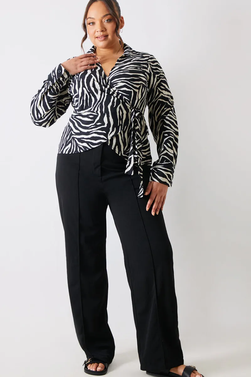 Zebra Print Wrap Front Shirt|In The Style Best