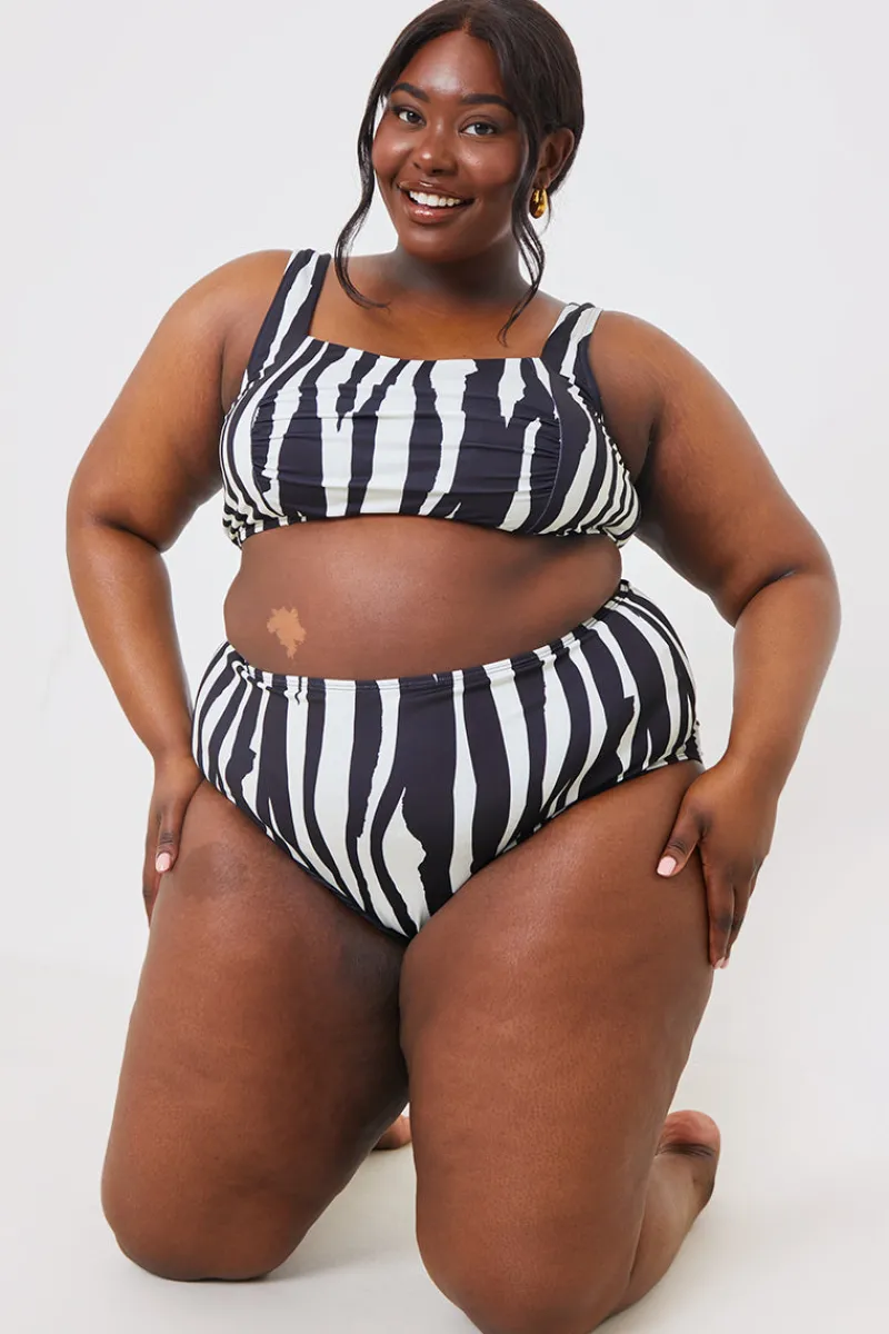 Zebra Ruched Front Square Neck Bikini Top|In the Style Discount