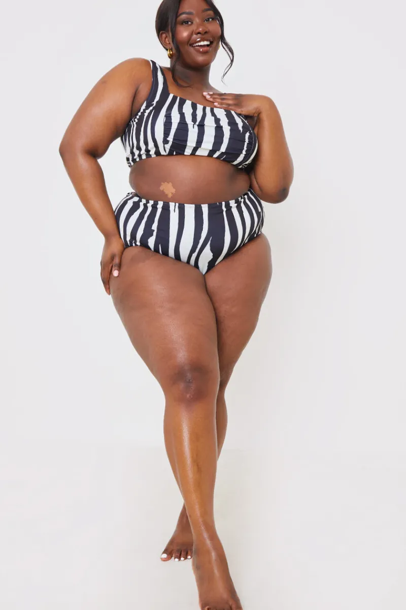 Zebra Ruched Front Square Neck Bikini Top|In the Style Discount