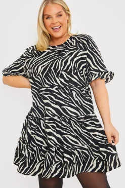 Zebra Smock Dress With Frill Sleeve|In the Style