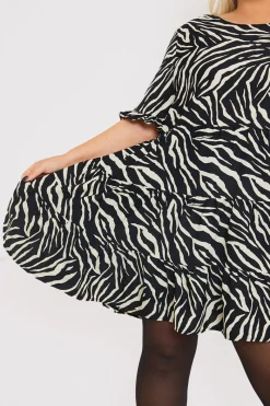 Zebra Smock Dress With Frill Sleeve|In the Style