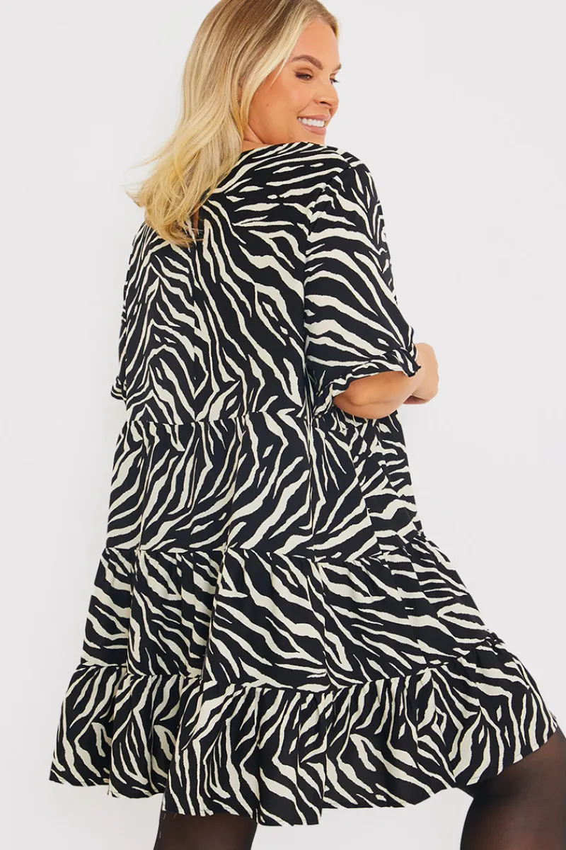Zebra Smock Dress With Frill Sleeve|In the Style