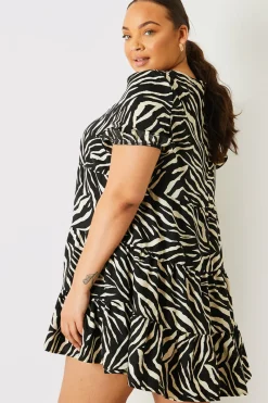 Zebra Smock Dress With Frill Sleeve|In the Style