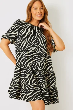 Zebra Smock Dress With Frill Sleeve|In the Style