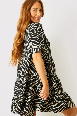 Zebra Smock Dress With Frill Sleeve|In the Style