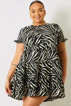 Zebra Smock Dress With Frill Sleeve|In the Style