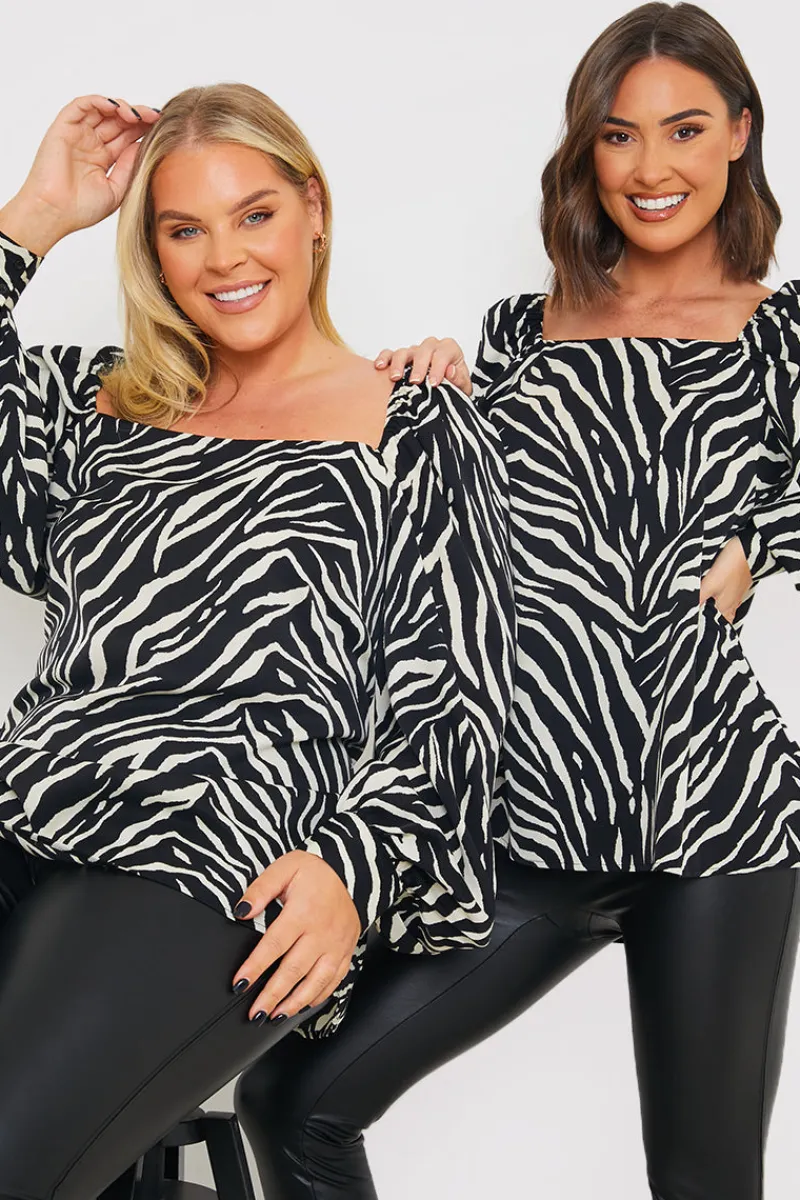 Zebra Woven Balloon Sleeve Blouse|In the Style New