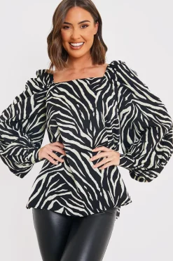 Zebra Woven Balloon Sleeve Blouse|In the Style New