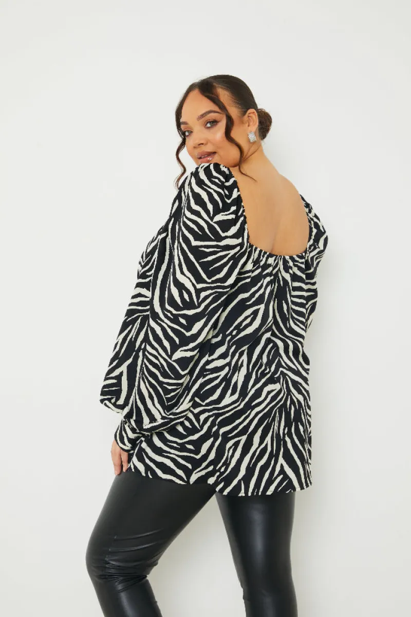 Zebra Woven Balloon Sleeve Blouse|In the Style New