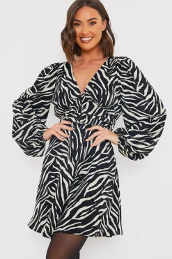 Zebra Woven Mini Dress|In the Style Clearance