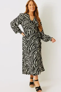 Zebra Woven Printed Wrap Midi Dress|In the Style Outlet