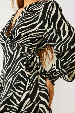 Zebra Woven Printed Wrap Midi Dress|In the Style Outlet