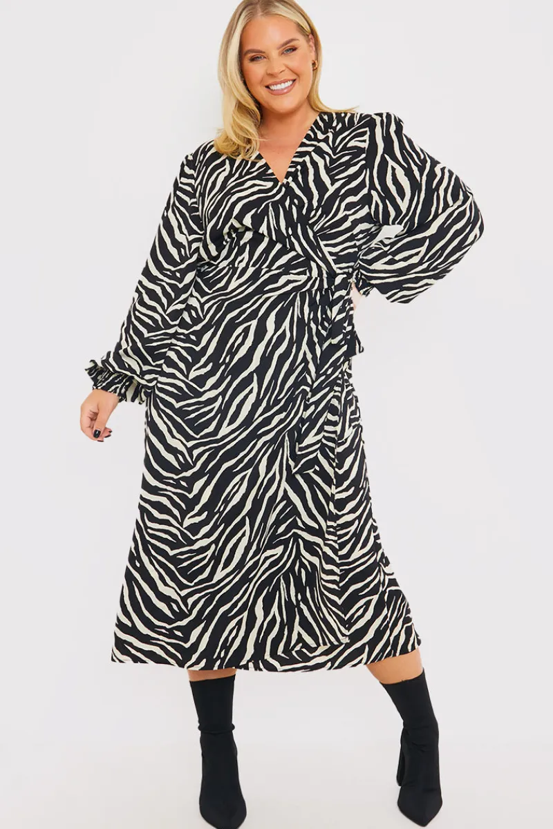 Zebra Woven Printed Wrap Midi Dress|In the Style Outlet
