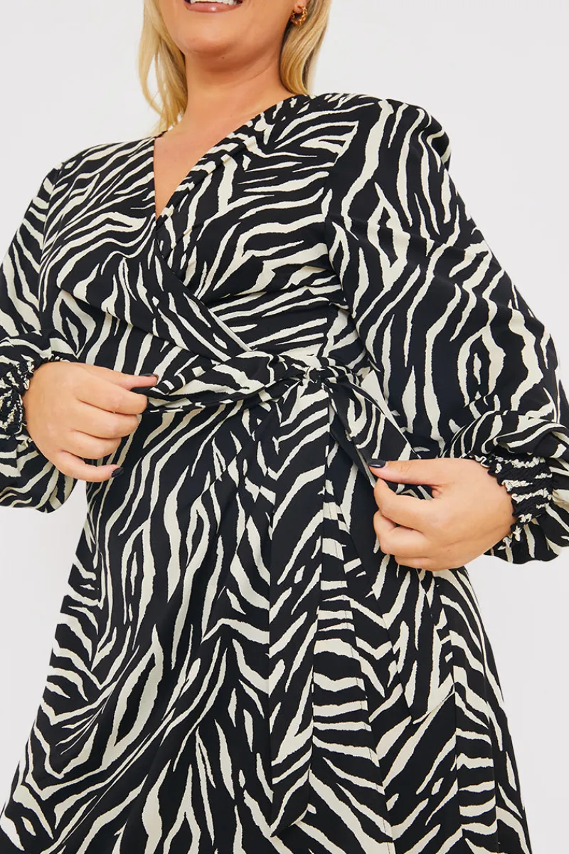 Zebra Woven Printed Wrap Midi Dress|In the Style Outlet