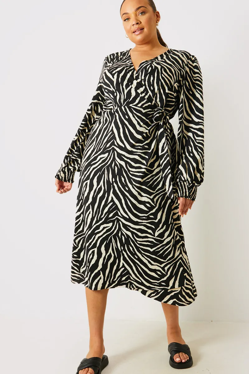 Zebra Woven Printed Wrap Midi Dress|In the Style Outlet