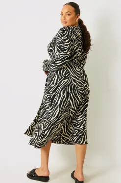 Zebra Woven Printed Wrap Midi Dress|In the Style Outlet