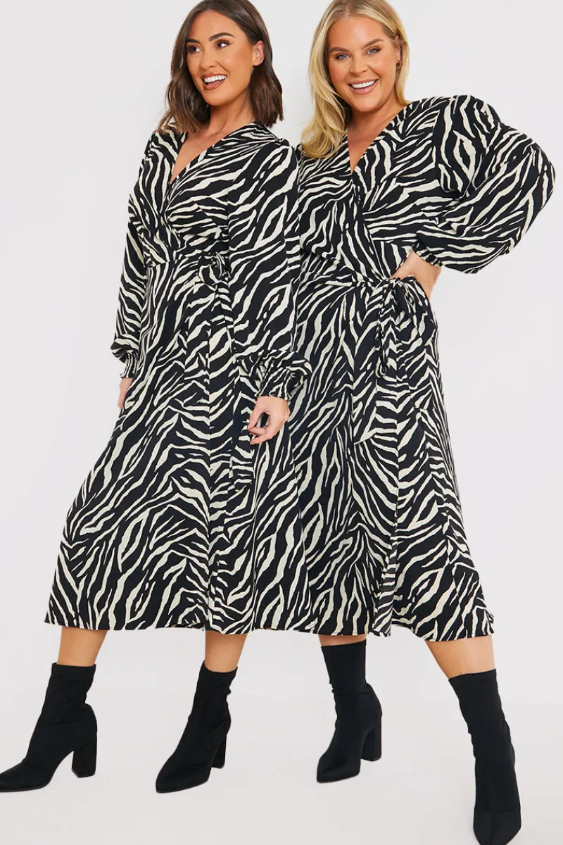 Zebra Woven Printed Wrap Midi Dress|In the Style Outlet
