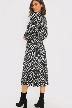 Zebra Woven Printed Wrap Midi Dress|In the Style Outlet